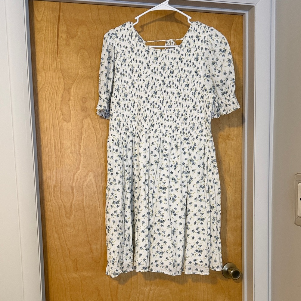 American Eagle Outfitters Cream and Blue Floral Midi Dress